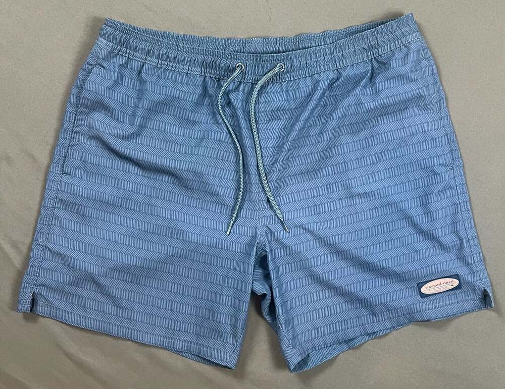 Vineyard Vines Geo Pattern Drawstring Swim Trunks Blue Size L
